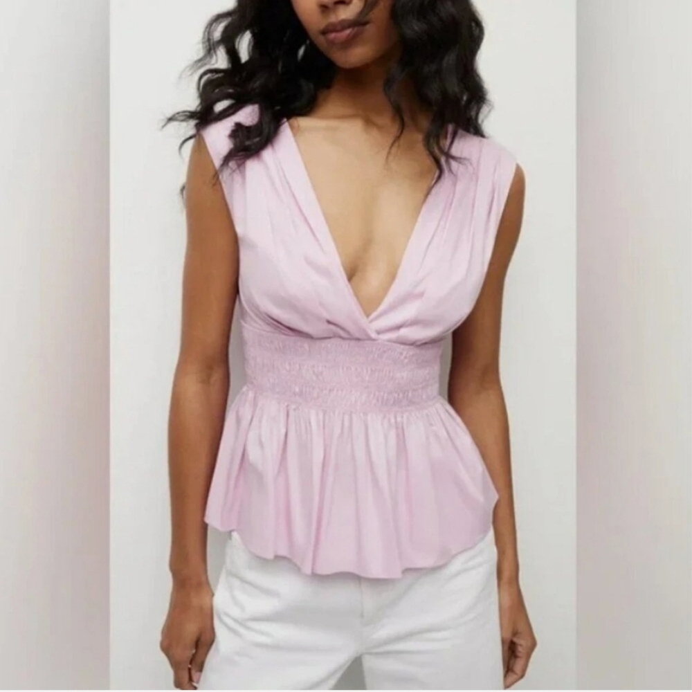 Veronica Beard Evra Peplum Top in Barely Orchid Size 12